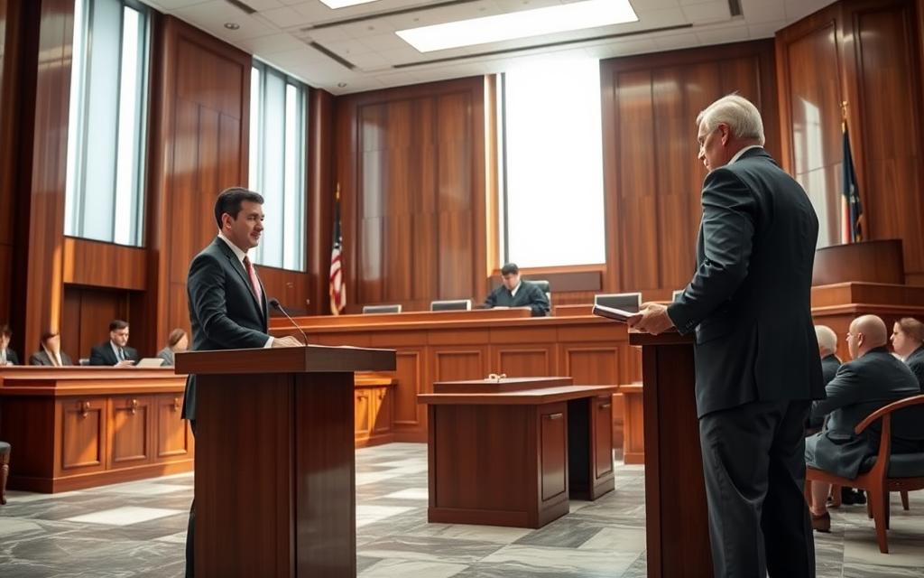 Bankruptcy Attorneys: Smart Debt Relief Guide Today 10 A Well-Lit Modern Courtroom With Sleek Marble Floors And Wood-Paneled Walls. In The Foreground, A Confident Lawyer In A Sharp Suit Stands At A Podium, Presenting Evidence To A Jury. Behind Them, A Witness Sits Nervously, Ready To Testify. The Judge, Robed In Dignified Black, Observes The Proceedings From An Elevated Bench. Sunlight Streams In Through Large Windows, Lending An Air Of Transparency And Justice To The Scene. The Atmosphere Is Tense Yet Professional, Reflecting The Gravity Of The Wrongful Termination Case Being Argued.